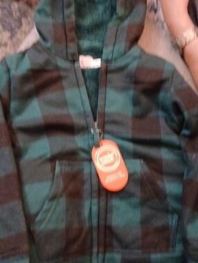 wonder nation Green and Black Plaid Zip-Up Hoodie